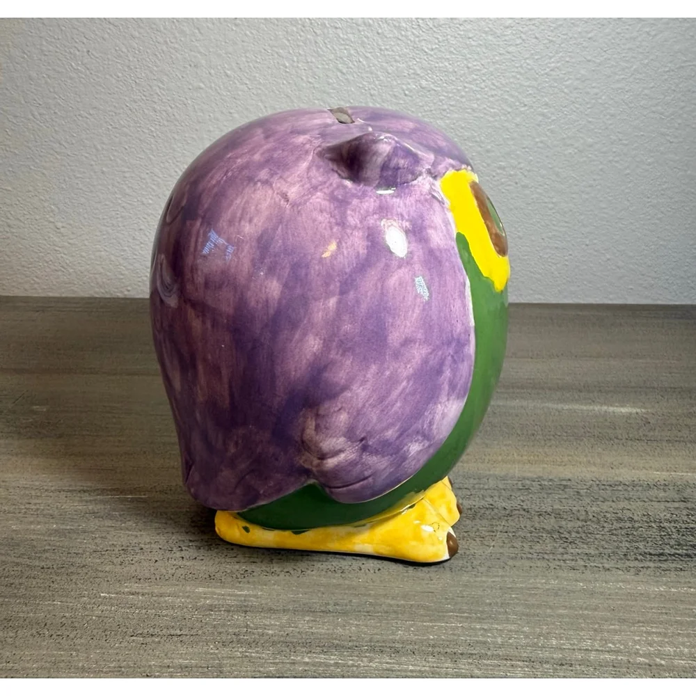 Vintage colorful, hand-painted ceramic owl piggy bank